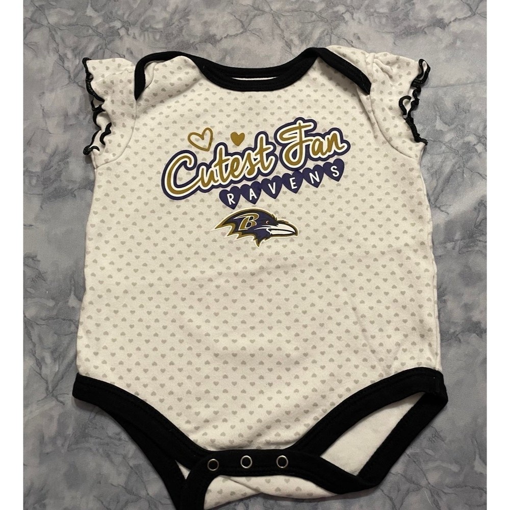 NFL Baltimore Ravens Football Baby Girl “Cutest Fan” Onesie Outfit, 3-6 months
